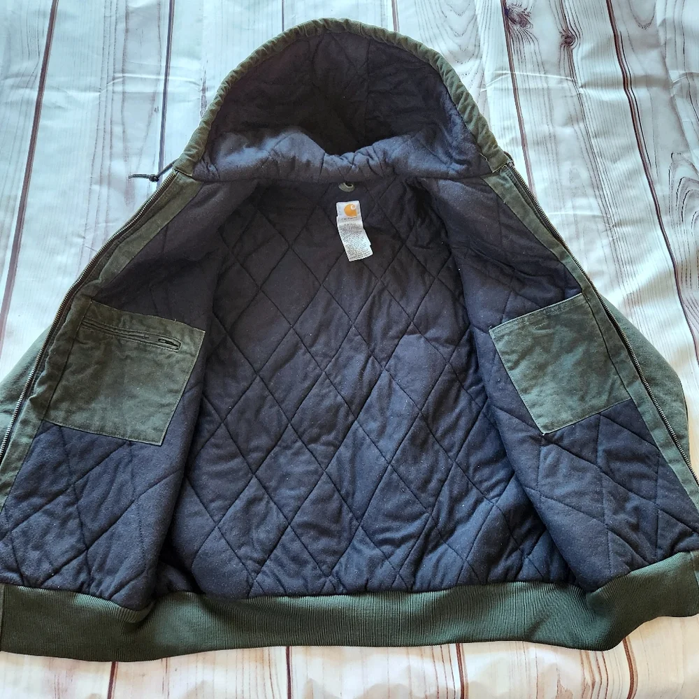 Carhartt Y2K "Sandstone Active Jacket" Bomber Coat Moss Green | Women's Size XL - Picture 3 of 8